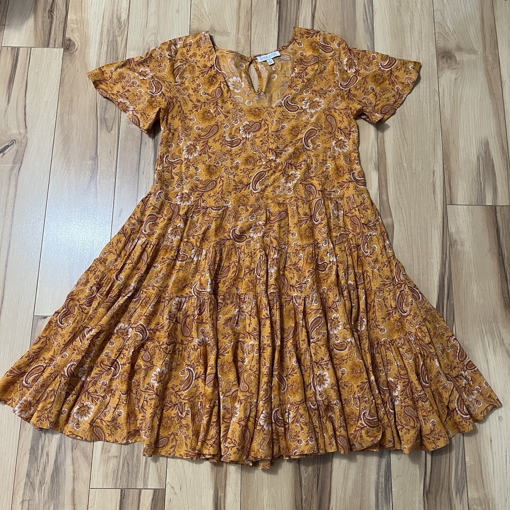 Patrons of Peace Anthropologie Tiered Orange Paisley Peasant Boho Sz S Festival